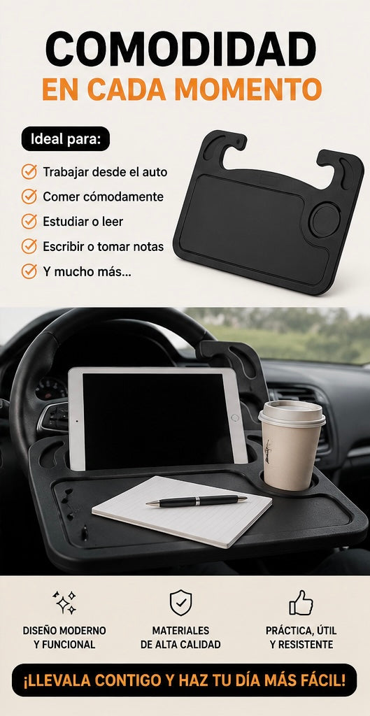 Bandeja Multifuncional para Volante — Tu Mesa en el Auto 🚗