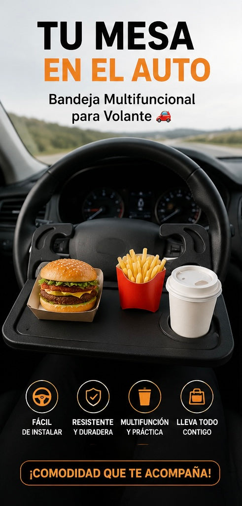 Bandeja Multifuncional para Volante — Tu Mesa en el Auto 🚗