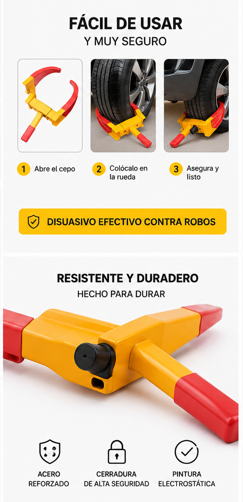 Cepo de Seguridad para Neumáticos — Protege tu Auto 24/7 🚗