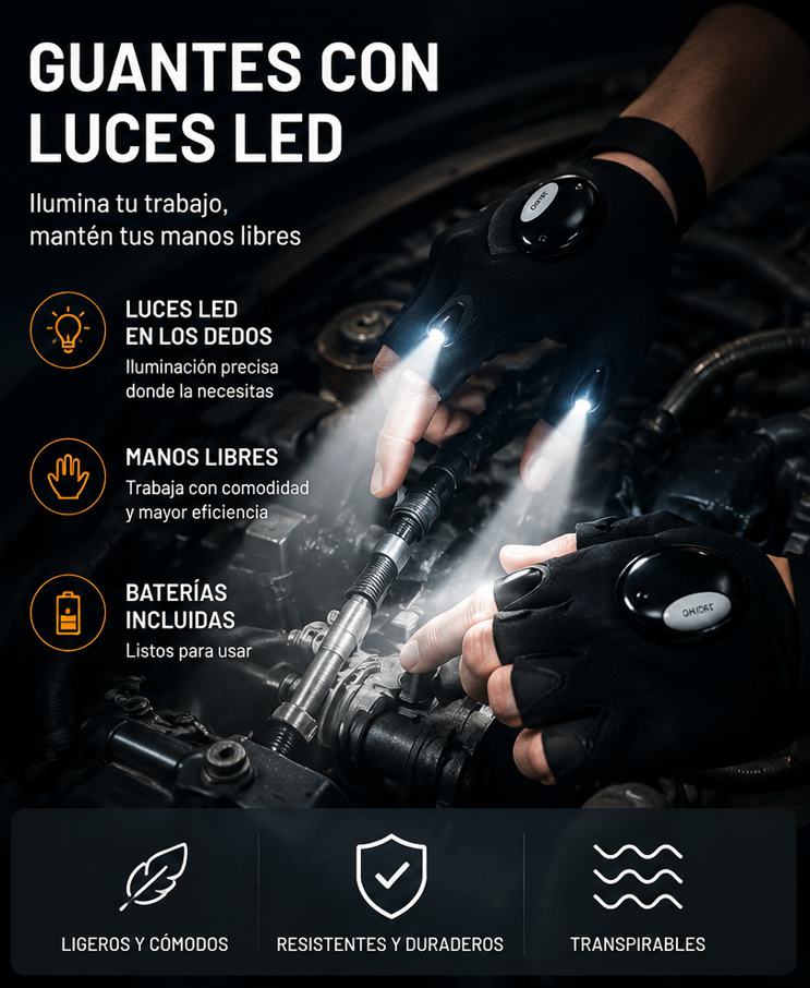 Guantes con Linterna LED Integrada — Tus Manos Iluminadas Siempre 🖐️🔦