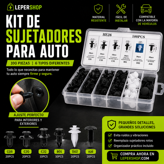 Kit 100 Broches de Carrocería — Repara tu Auto como Profesional 🚗